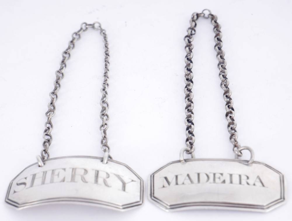 A matched pair of George IV Irish silver wine labels, Sherry and Madera. at Whyte's Auctions
