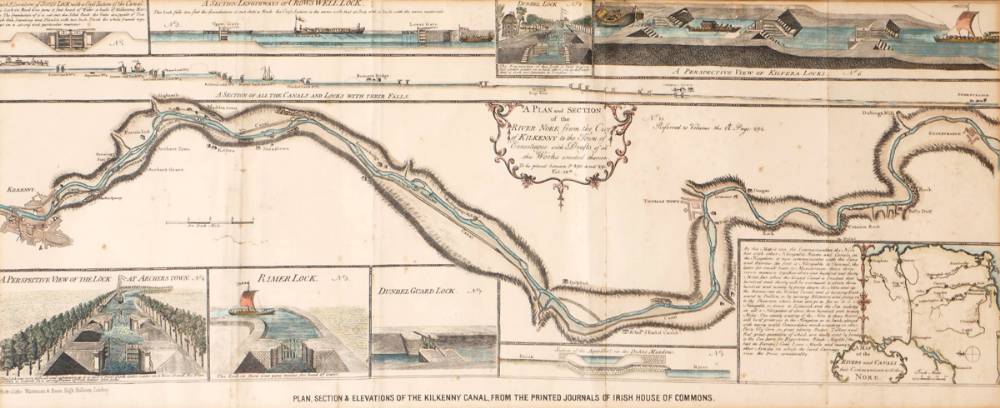 1755 Plan, Section and Elevation of the Kilkenny Canal, from the printed journals of the Irish House of Commons. at Whyte's Auctions