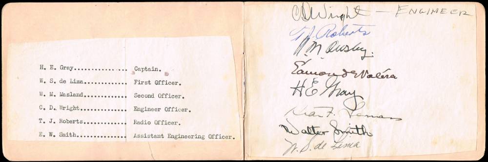 1937 (6 July) Foynes, autographs of Eamon de Valera, Sean Lemass and the Captain and crew of Pan-Am's first flight to Foynes. at Whyte's Auctions