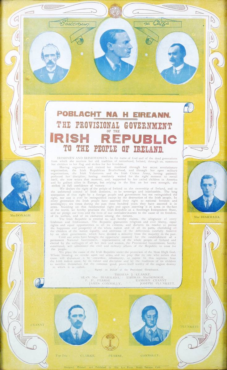 Commemorative Proclamation of the Irish Republic by Lee Press, Cork and a signed photograph of Eamon de Valera. at Whyte's Auctions