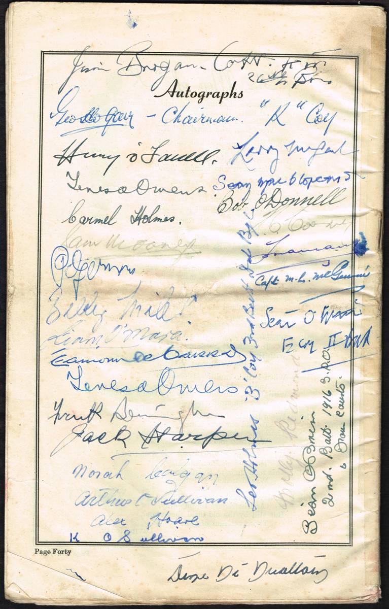 1948 Third Battalion Dublin Brigade Dinner and Re-Union programme,  signed by 29 attendees. at Whyte's Auctions