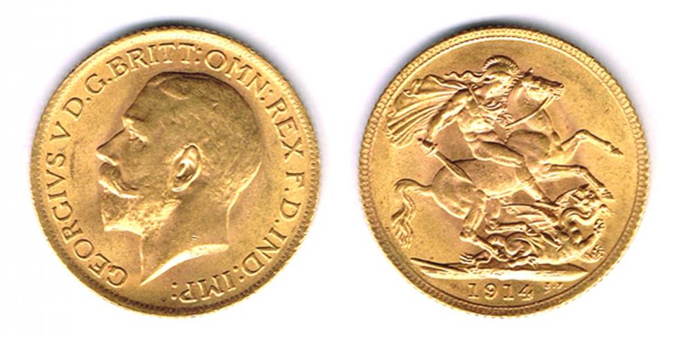 George V gold sovereign 1914. at Whyte's Auctions