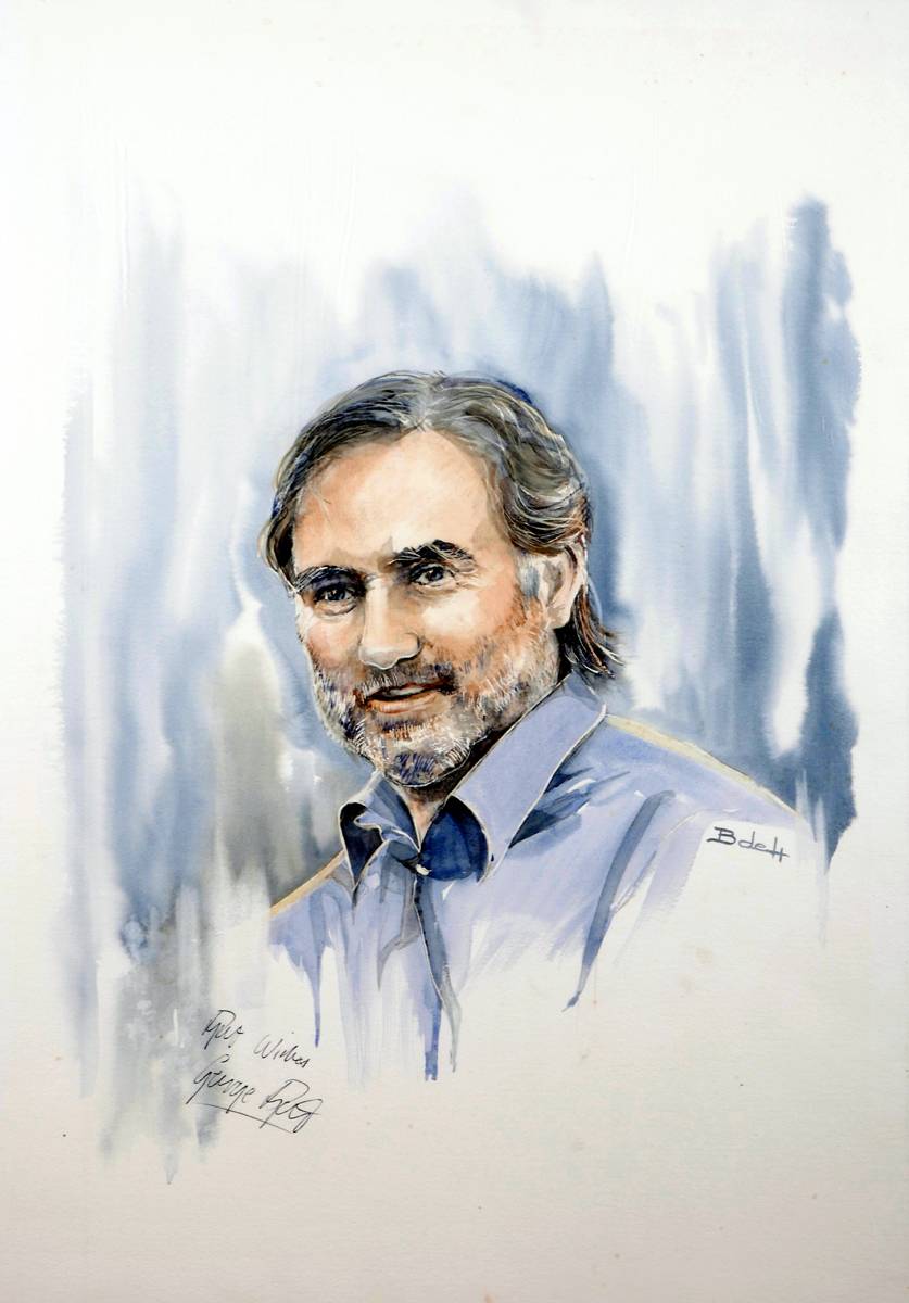 George Best by Barbara Hartigan, watercolour portrait signed by the artist and sitter. at Whyte's Auctions
