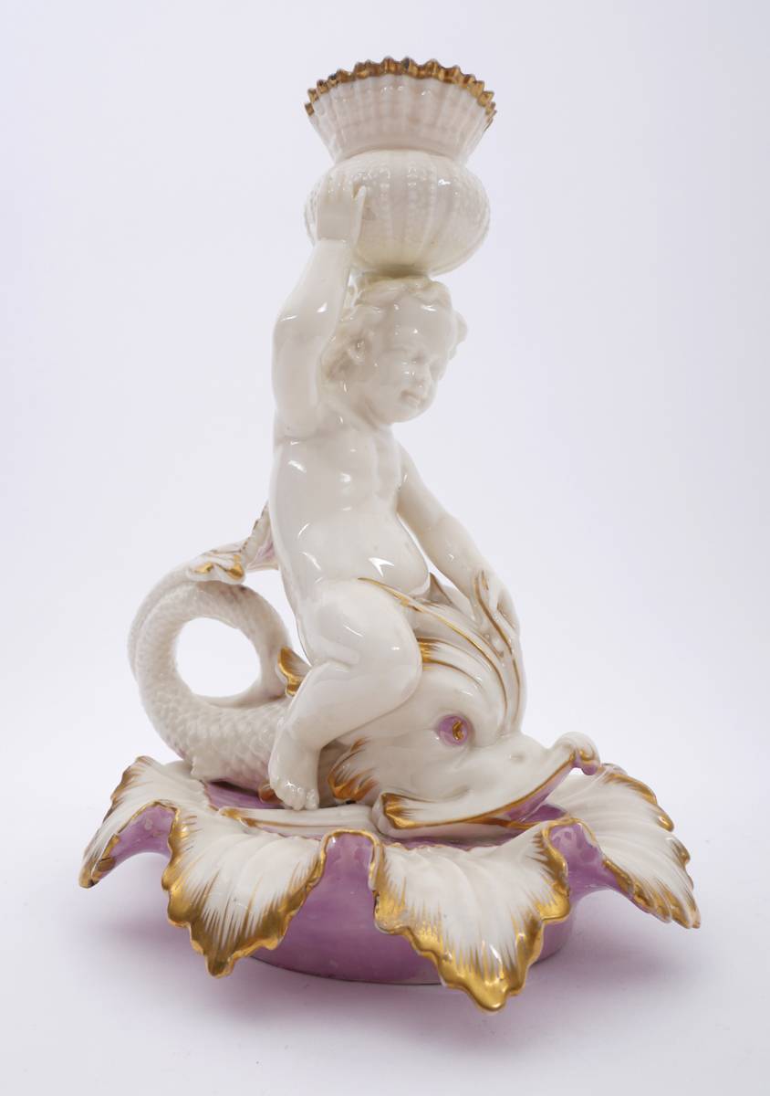 1863-91 Belleek lustreware figural candlestick. at Whyte's Auctions