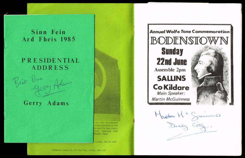 Bodenstown 86 signed by Martin McGuinness and Sinn Fein Ard Fheis 1985 signed by Gerry Adams at Whyte's Auctions