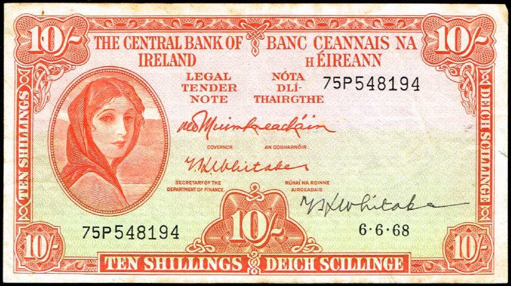 Dr TK Whitaker autograph on 1968 and 1975 banknotes at Whyte's Auctions