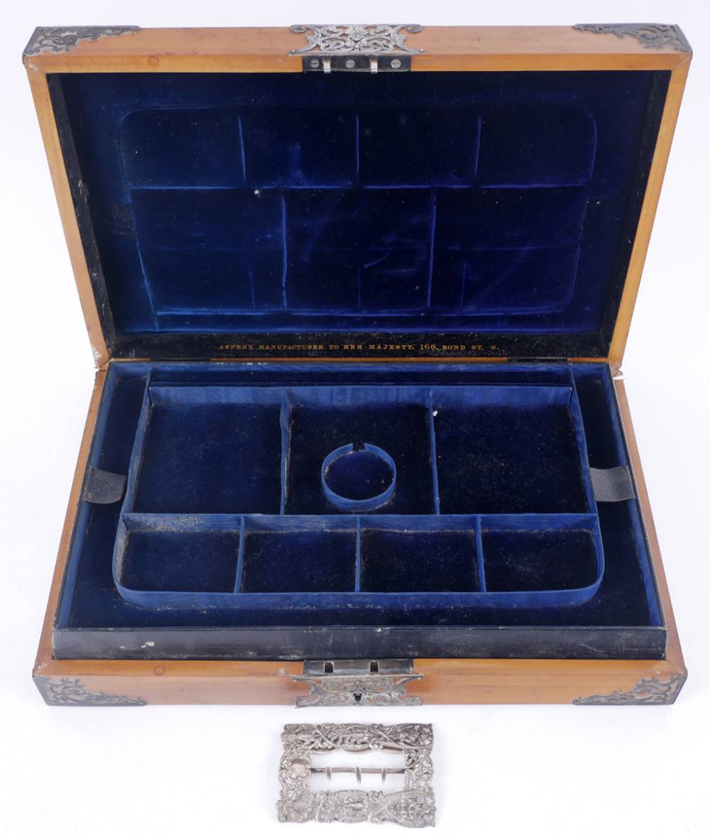 Victorian jewellery box by Asprey and Co. and a silver buckle. at Whyte's Auctions