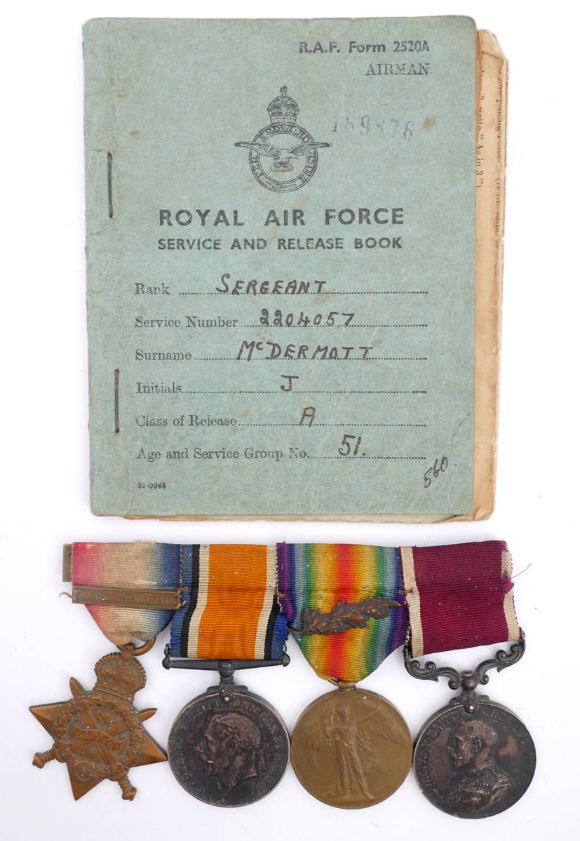 1914-1918 group of four to Sergeant George McDermott and 1939-1945 RAF Service and Release Book to Sergeant James McDermott. at Whyte's Auctions