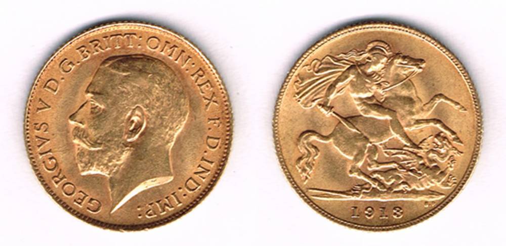 Mixed lot with George V gold half sovereign, Irish 1966 ten shilling and USA silver dollar, 1921. at Whyte's Auctions