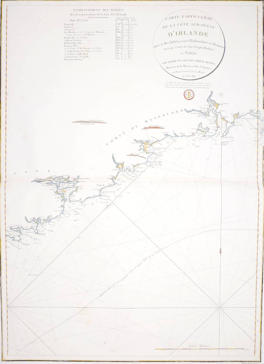 1803-1804 Depot de la Marine chart of the South Coast of Ireland<br> at Whyte's Auctions