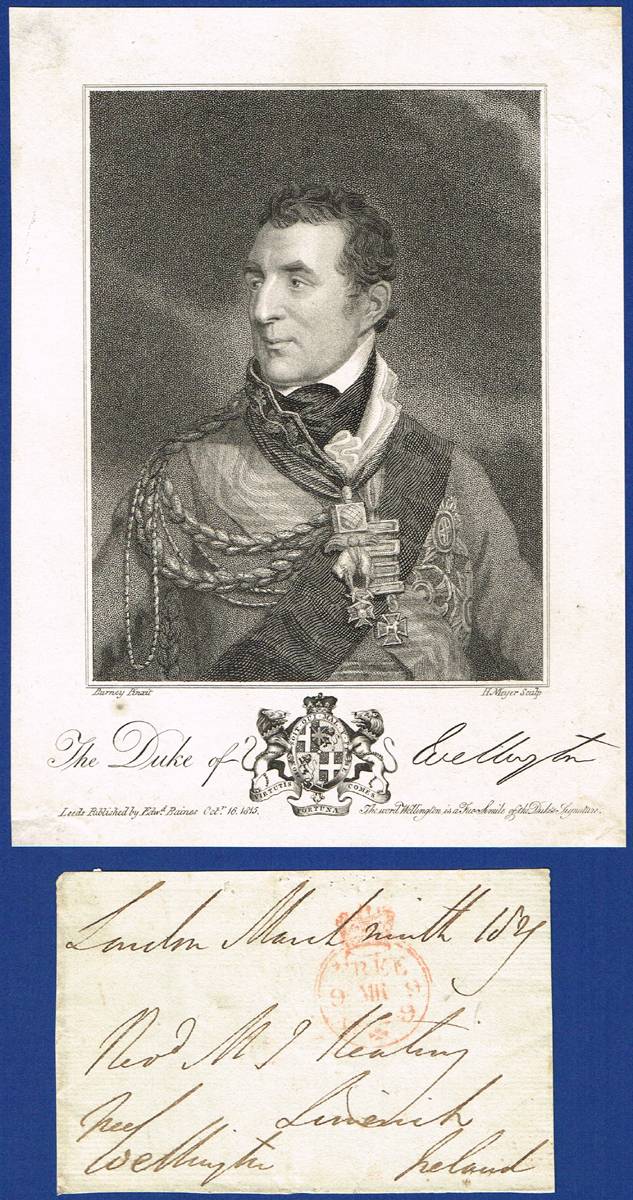 1829 (March 9) Sir Arthur Wellesley, the Duke of Wellington, signed 'Freepost' envelope addressed to Rev. MJ Keating, Limerick. at Whyte's Auctions
