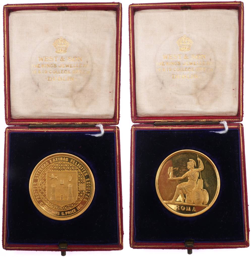 Trinity College Dublin, gold award medal for Classics, 1911. at Whyte's Auctions