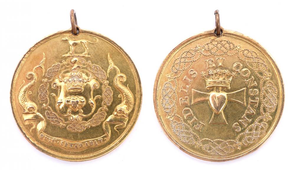 Friendly Brothers of Saint Patrick gold medal, with button and badge. (4) at Whyte's Auctions