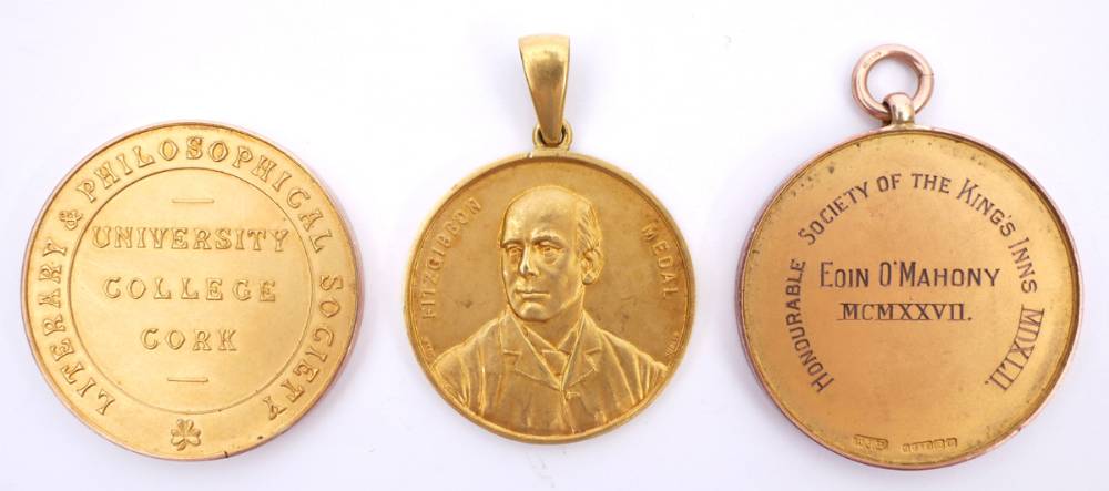 University College Cork and Law Students Debating Society of Ireland, trio of gold award medals to Eoin 'Pope' O'Mahony 1926-29 at Whyte's Auctions
