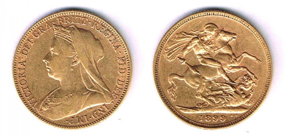 Victoria gold sovereigns, 1861 and 1899. at Whyte's Auctions