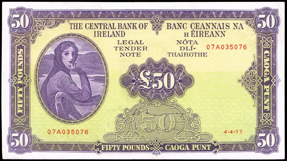 Central Bank 'Lady Lavery' Fifty Pounds, 4-4-77 at Whyte's Auctions