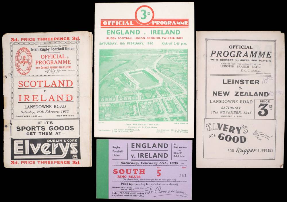 Rugby Union, Ireland 1933-1950 programmes and tickets. at Whyte's Auctions