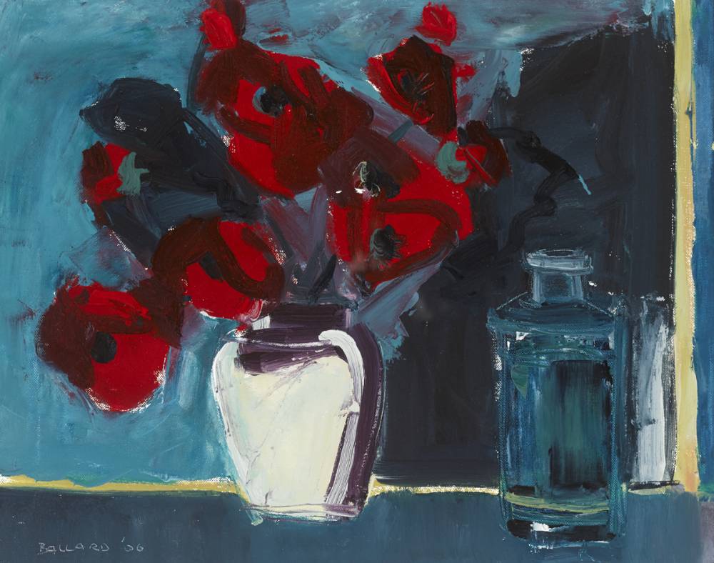 RED POPPIES AND BLUE BOTTLE, 2006 by Brian Ballard RUA (b.1943) RUA (b.1943) at Whyte's Auctions
