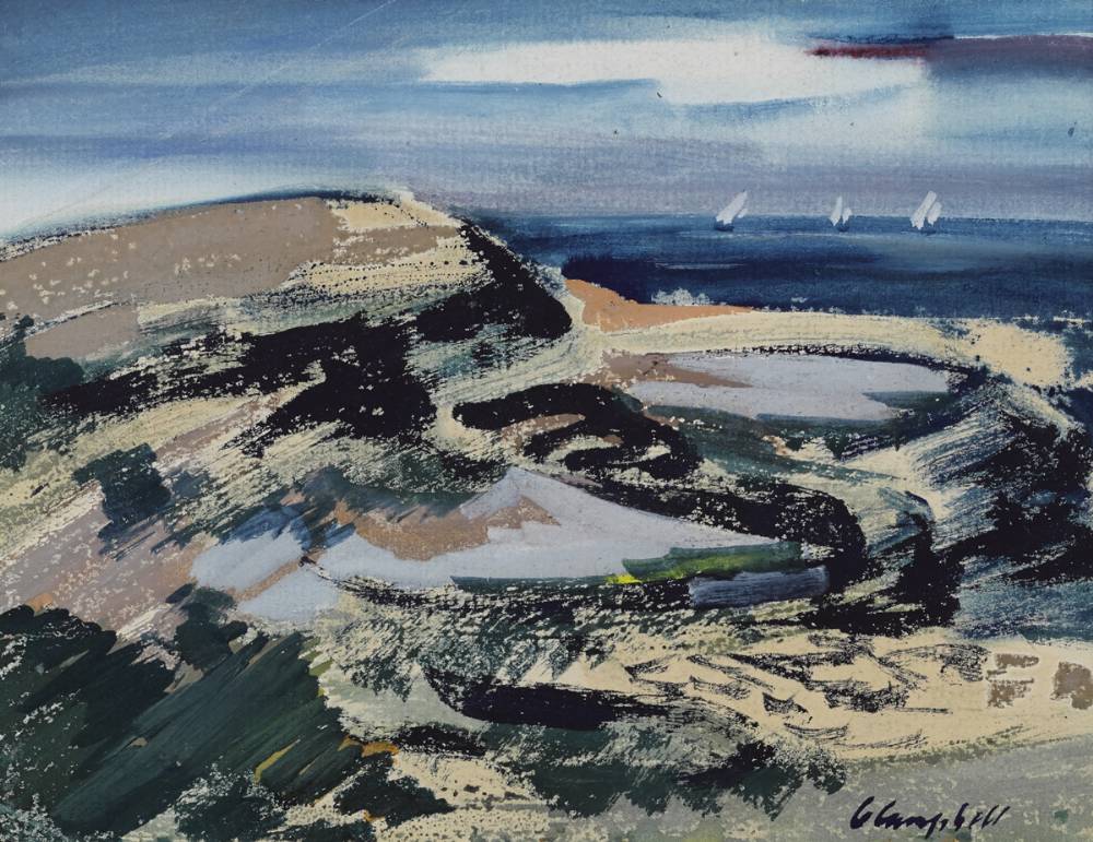 SAND DUNES AND SEA WITH SAILBOATS ON HORIZON by George Campbell RHA (1917-1979) at Whyte's Auctions