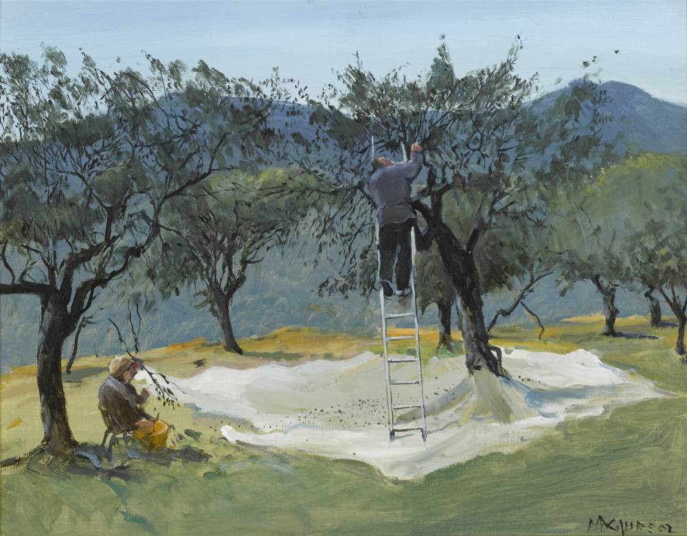 HARVESTING OLIVES, NARNI, ITALIA, 2002 by Cecil Maguire RHA RUA (1930-2020) at Whyte's Auctions
