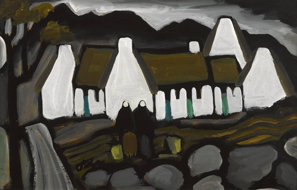 COTTAGES AND TWO SHAWLIES by Markey Robinson (1918-1999) at Whyte's Auctions