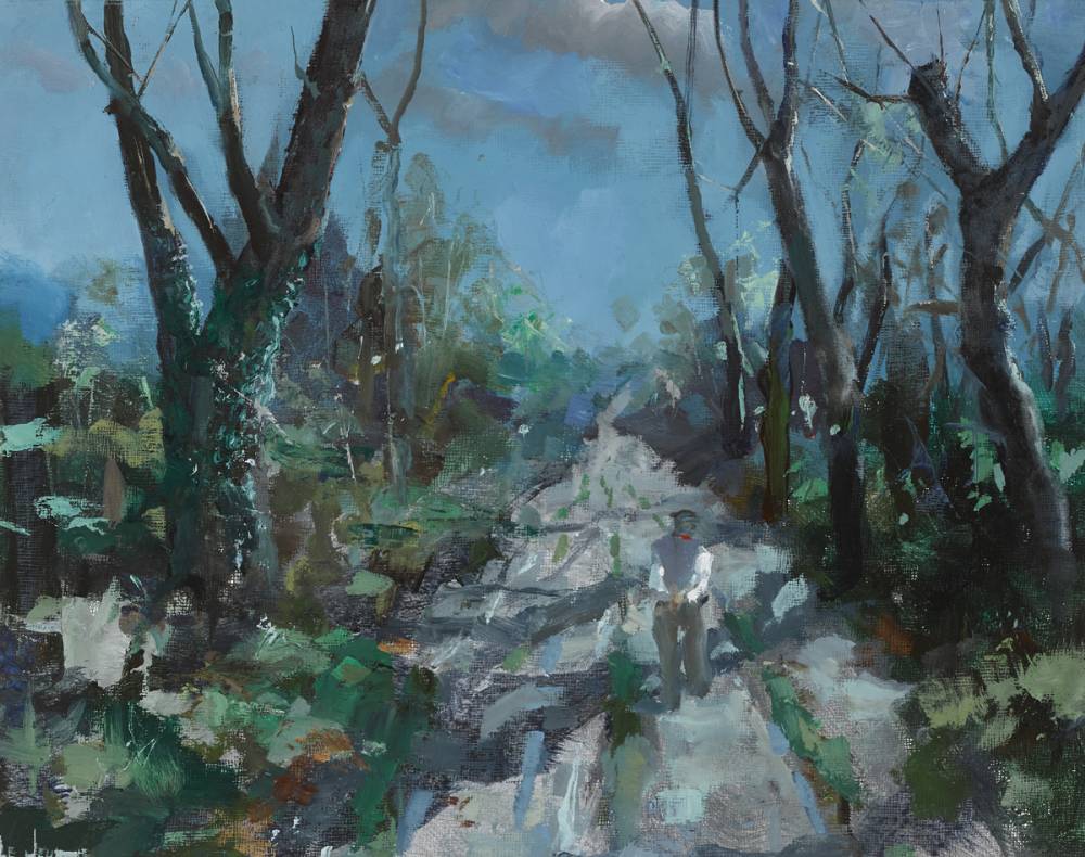 LANDSCAPE [FIGURE ON A TREE LINE ROAD] by James le Jeune RHA (1910-1983) at Whyte's Auctions