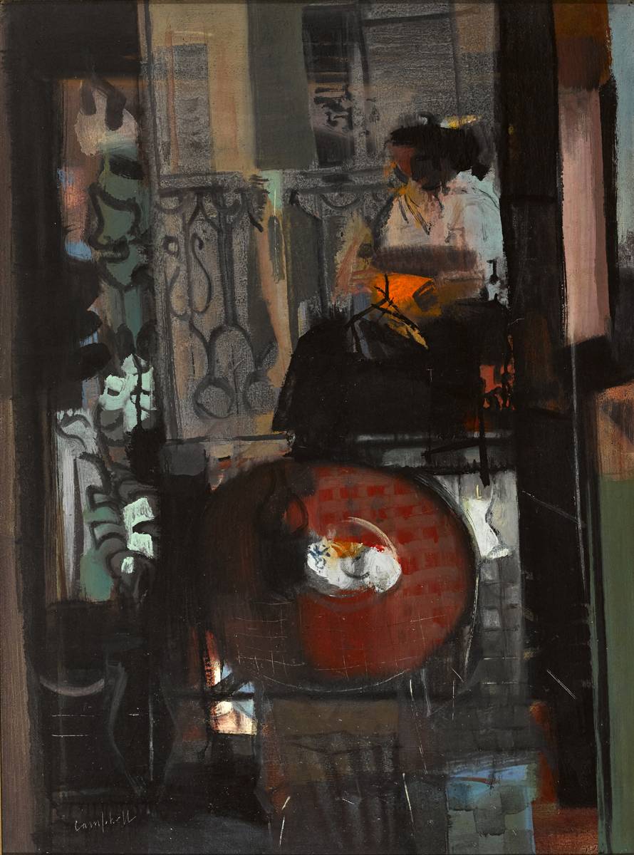 AT WORK ON THE BALCONY by George Campbell RHA (1917-1979) RHA (1917-1979) at Whyte's Auctions