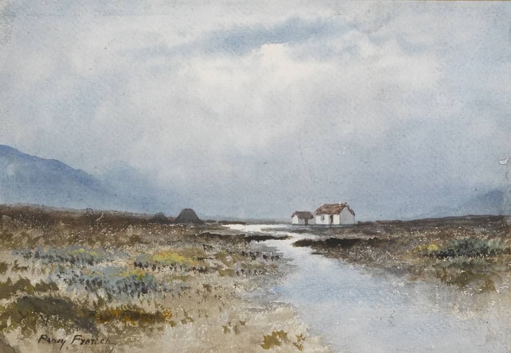 COTTAGES AND BOG RIVER by William Percy French (1854-1920) at Whyte's Auctions