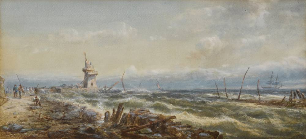COASTAL SCENE WITH LIGHTHOUSE AND CREW, 1863 by Edwin Hayes RHA RI ROI (1819-1904) at Whyte's Auctions