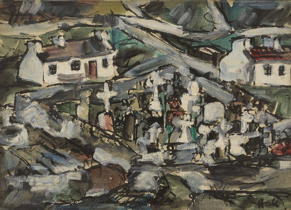 COTTAGES AND GRAVEYARD, COUNTY DONEGAL by Kenneth Hall (1913-1946) at Whyte's Auctions