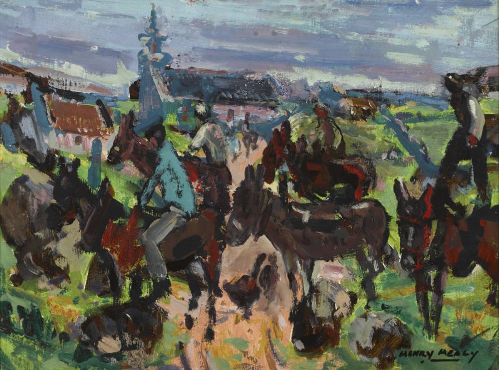ARRIVING TO MASS BY DONKEY, INISHEER, 1974 by Henry Healy RHA (1909-1982) at Whyte's Auctions