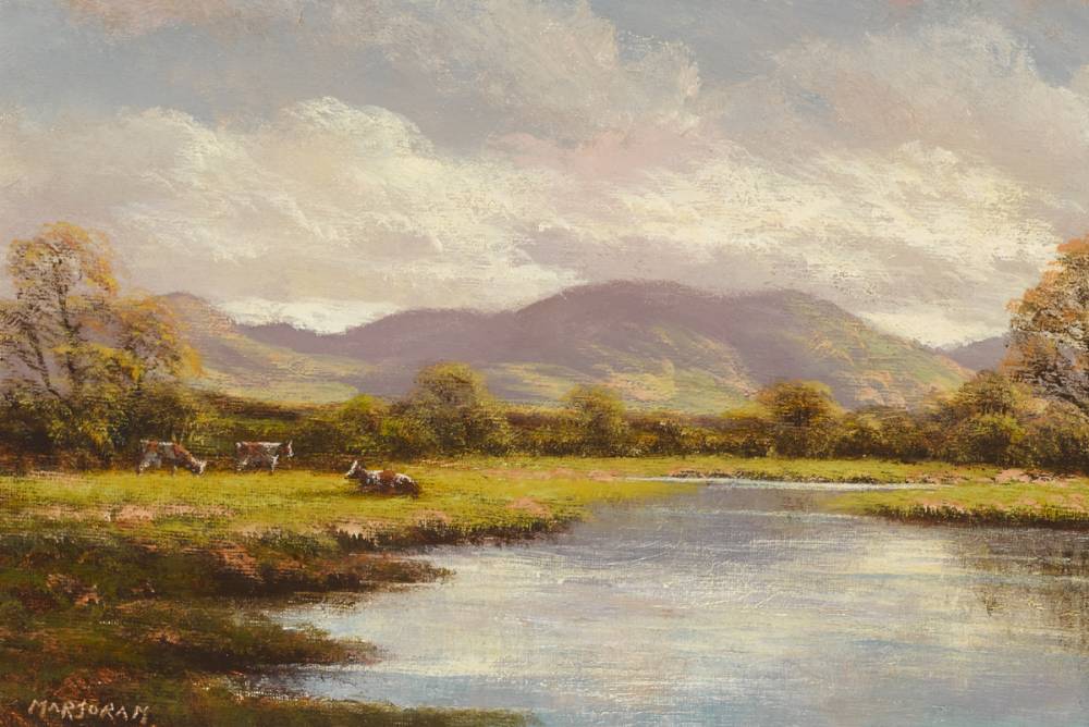 CATTLE RESTING, ERRIFF RIVER, COUNTY MAYO by Gerry Marjoram (b.1936) at Whyte's Auctions