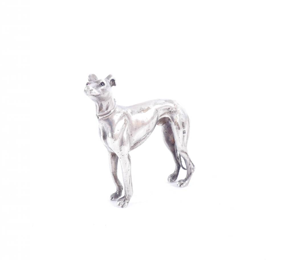 An early 20th century Imperial Russian silver figure of a greyhound, with jewelled eyes. at Whyte's Auctions
