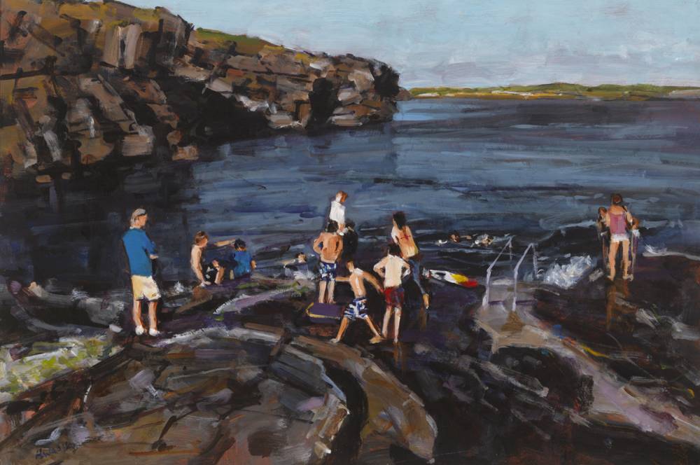 SWIMMERS AT CLAHANE, COUNTY CLARE by Michael Hanrahan (b.1951) at Whyte's Auctions