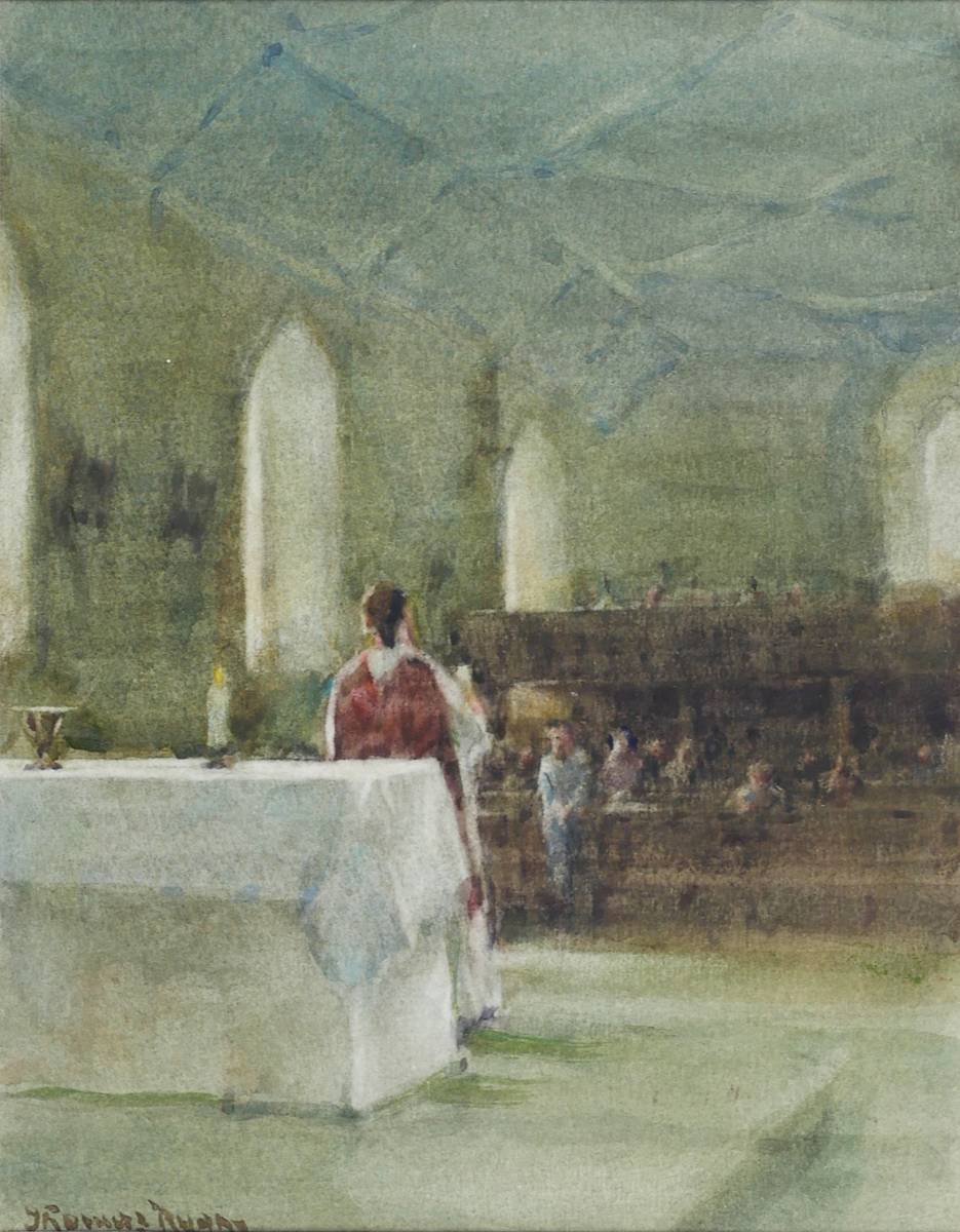 CHURCH SCENE by Thomas Ryan PPRHA (b.1929) at Whyte's Auctions