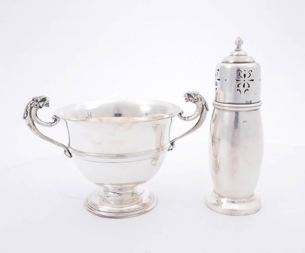 George V silver bowl and sugar caster. at Whyte's Auctions