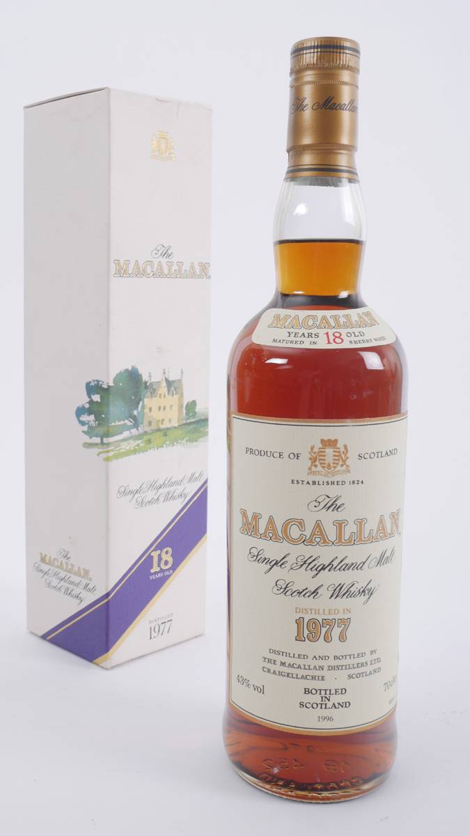 Macallan 1977 18 Year Old Single Malt Scotch Whisky, one bottle. at Whyte's Auctions