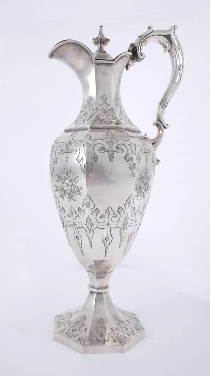 Victorian claret jug, by Elkington, engraved with Higginson crest. at Whyte's Auctions