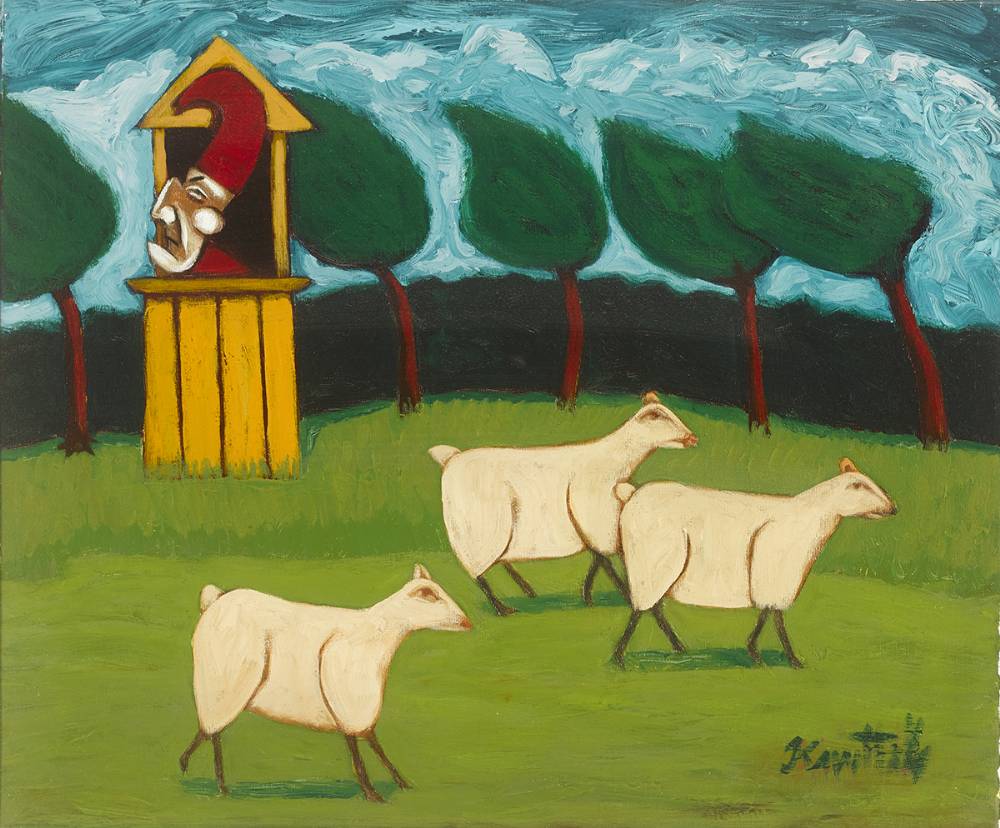 MR. PUNCH AND THREE SHEEP by Graham Knuttel (b.1954) (b.1954) at Whyte's Auctions