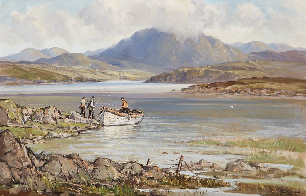 FISHERMEN ON A LAKE, WEST OF IRELAND by Rowland Hill ARUA (1915-1979) at Whyte's Auctions