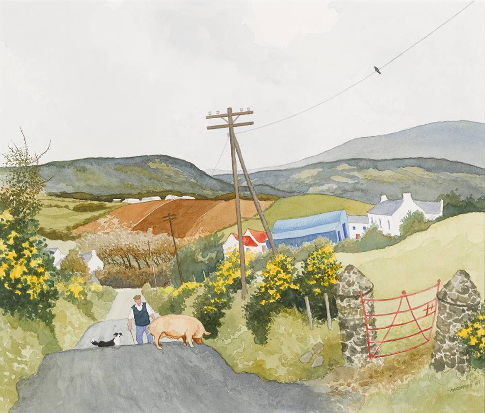 PIG ON TORR HEAD ROAD, 1998 by James MacIntyre RUA (1926-2015) at Whyte's Auctions