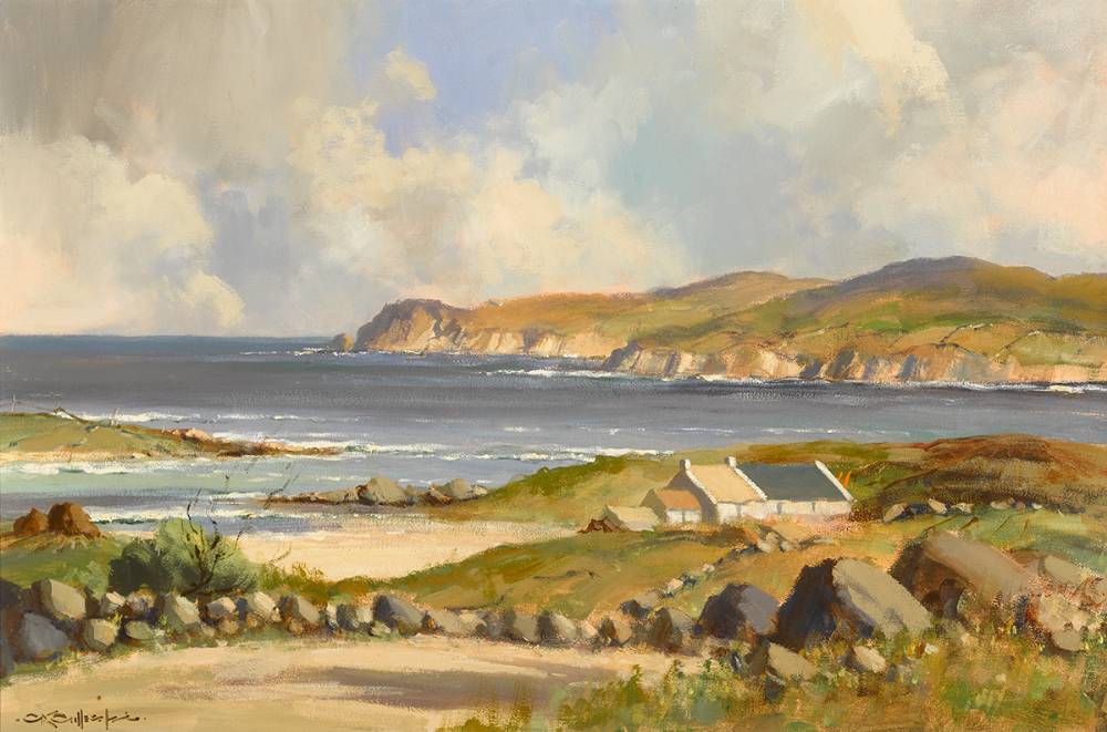 COTTAGES BY A BEACH WITH HEADLAND IN THE DISTANCE by George K. Gillespie RUA (1924-1995) at Whyte's Auctions