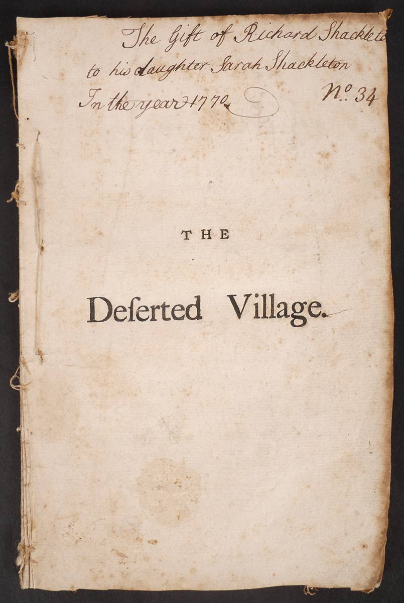 Goldsmith, Oliver. The Deserted Village, A Poem By Dr. Goldsmith. First Irish edition,  signed by the author. at Whyte's Auctions