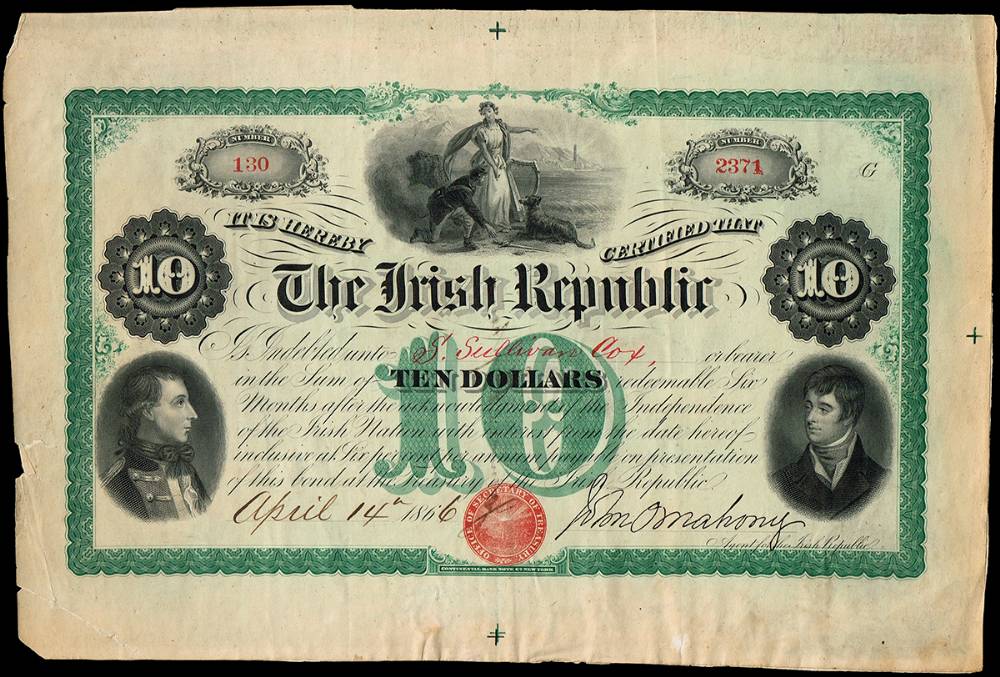 1866-1867. The Irish Republic Ten Dollars bond, large issue. at Whyte's Auctions