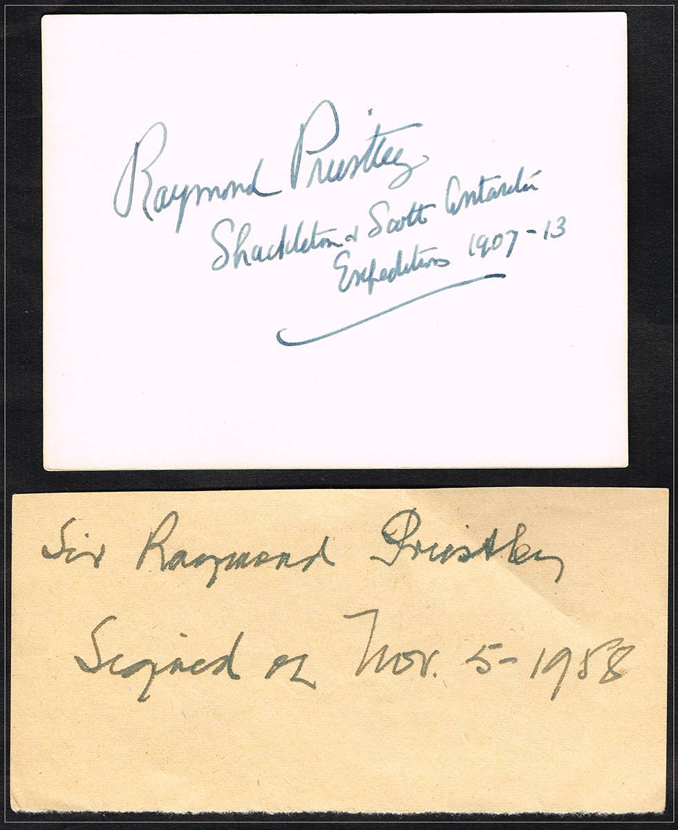 Polar exploration. Priestly, Sir Raymond, MC, geologist on Shackleton's 'Nimrod' and Scott's 'Terra Nova' expeditions, autograph signature. at Whyte's Auctions