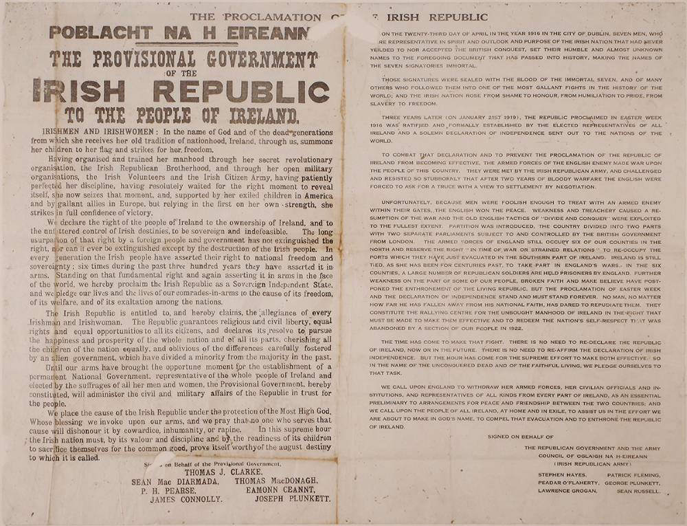 1939 Proclamation of the Irish Republic and Irish Republican Army declaration of an armed campaign against England. at Whyte's Auctions