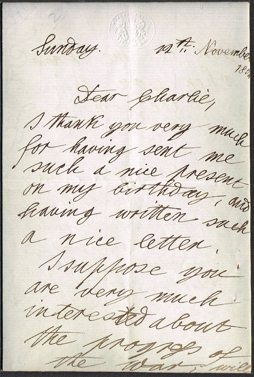 1854 (November 12) Edward VII [Prince Albert Edward Wettin] childhood letter. at Whyte's Auctions