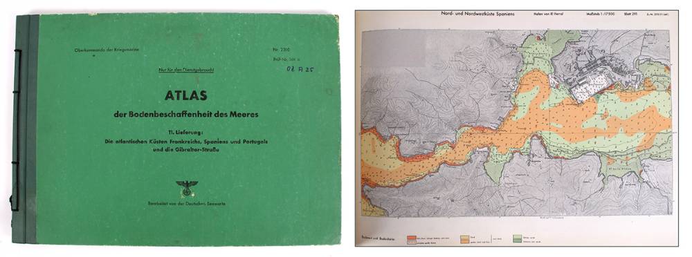 1943 German U-boat atlas of charts covering the coasts of France Spain Portugal and Gilbraltar Strait. at Whyte's Auctions