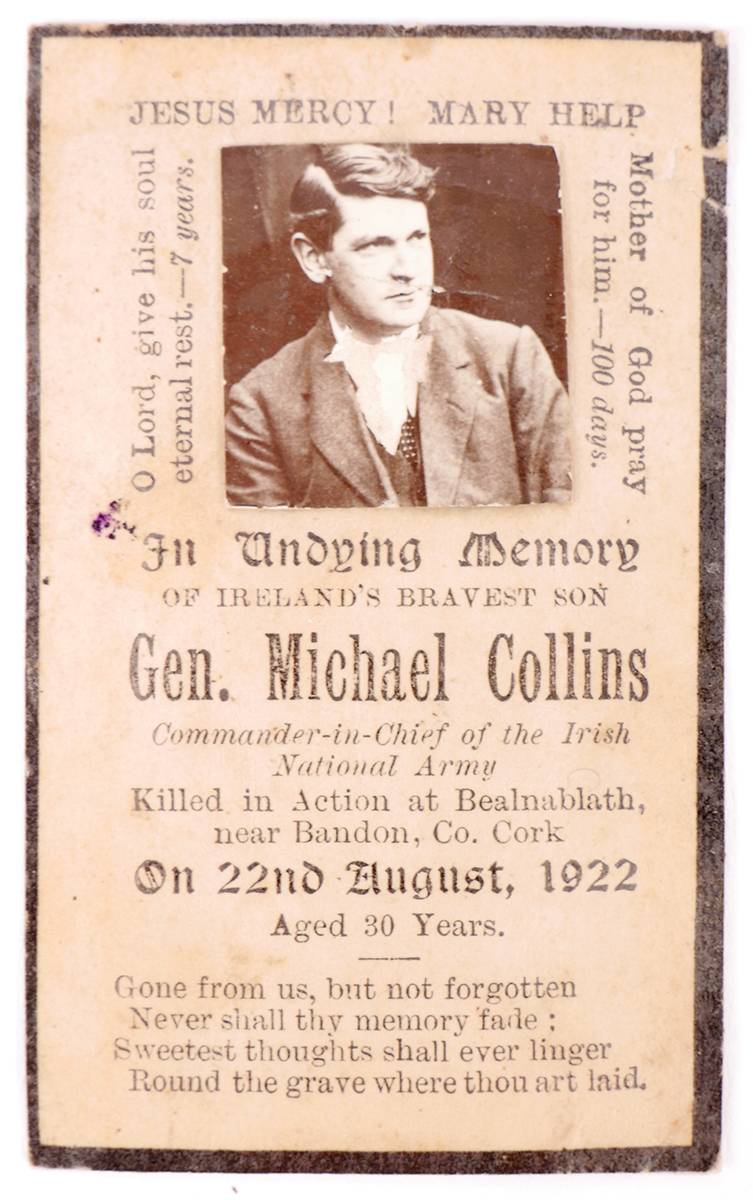 1922 (22 August) General Michael Collins In Memoriam card at Whyte's Auctions