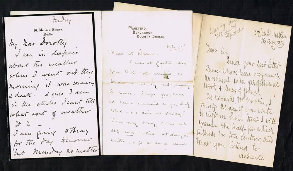 Autograph letters by Rose Maynard Barton, The Hon. Emily Lawless and George Sigerson. at Whyte's Auctions